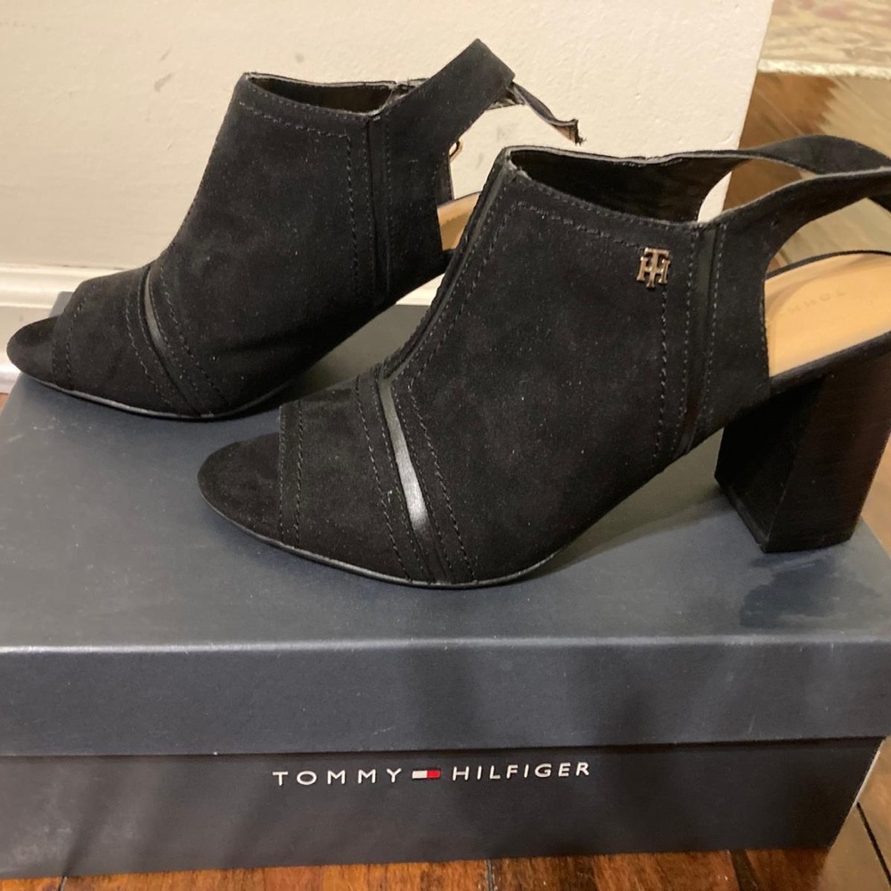 Tommy Hilfiger Black Suede Heeled Sandals